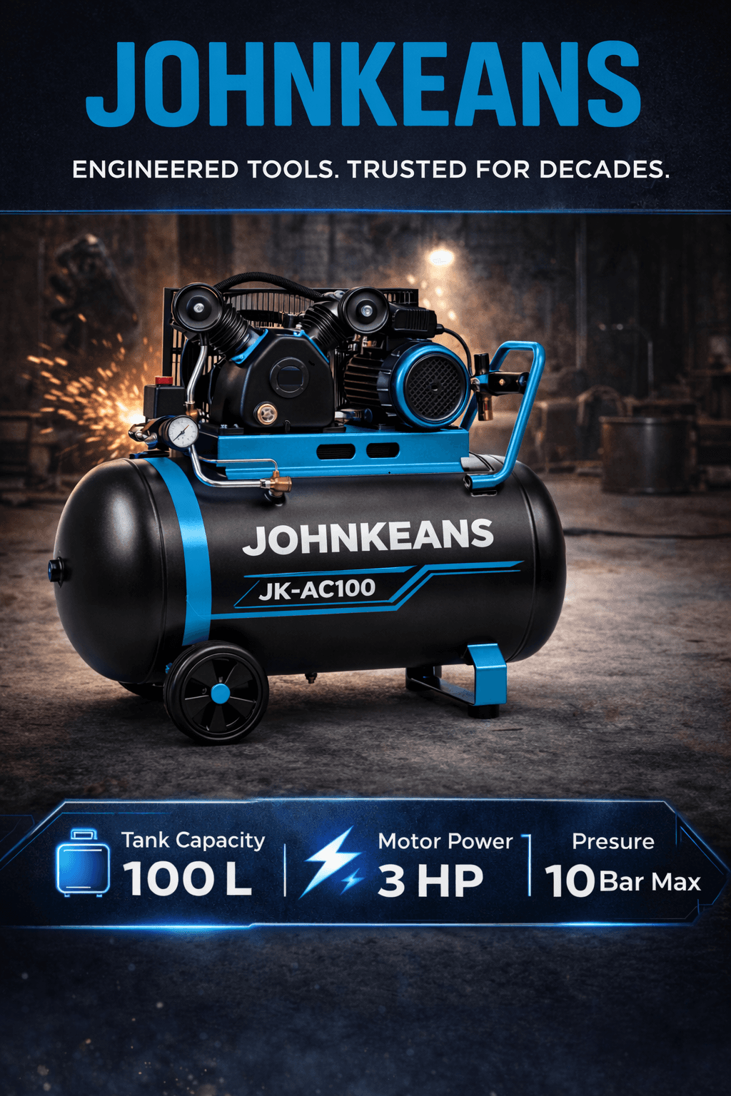 Johnkeans 100L Industrial Air Compressor - Image 2
