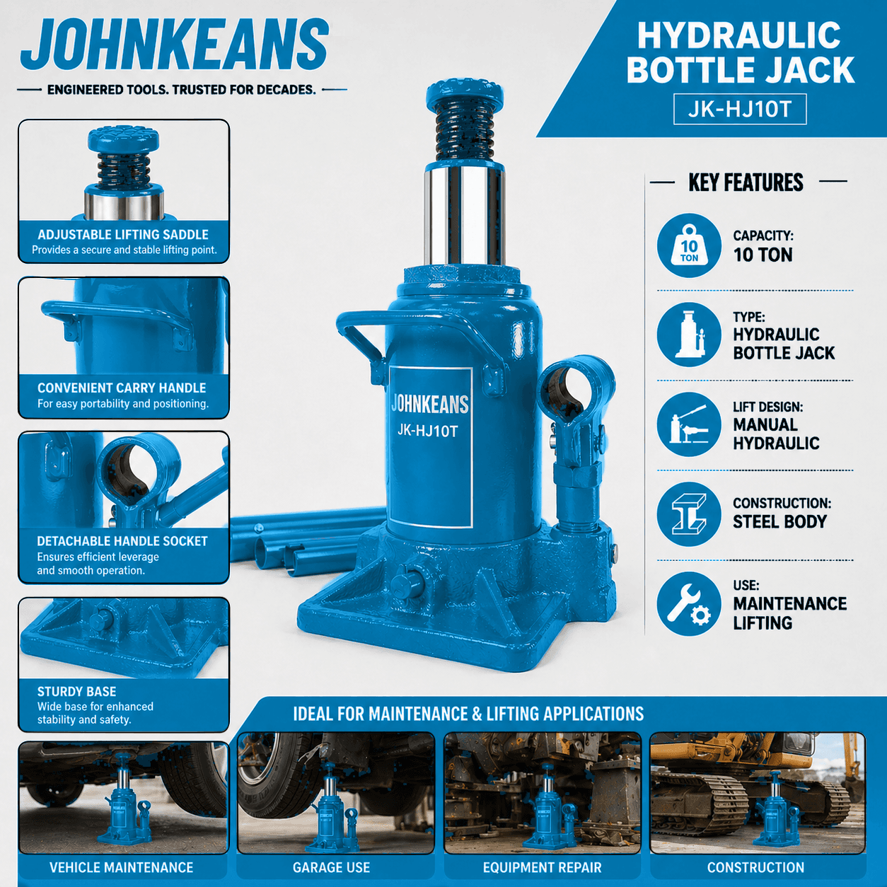 Johnkeans 10 Ton Hydraulic Bottle Jack - Image 5