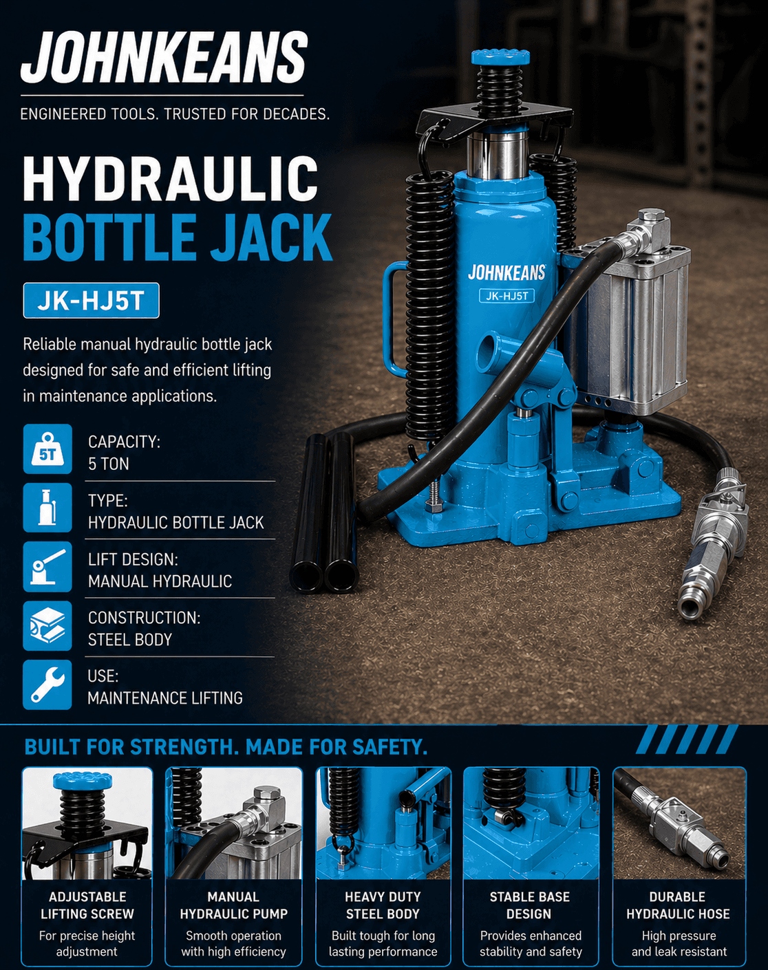 Johnkeans 5 Ton Hydraulic Bottle Jack - Image 3