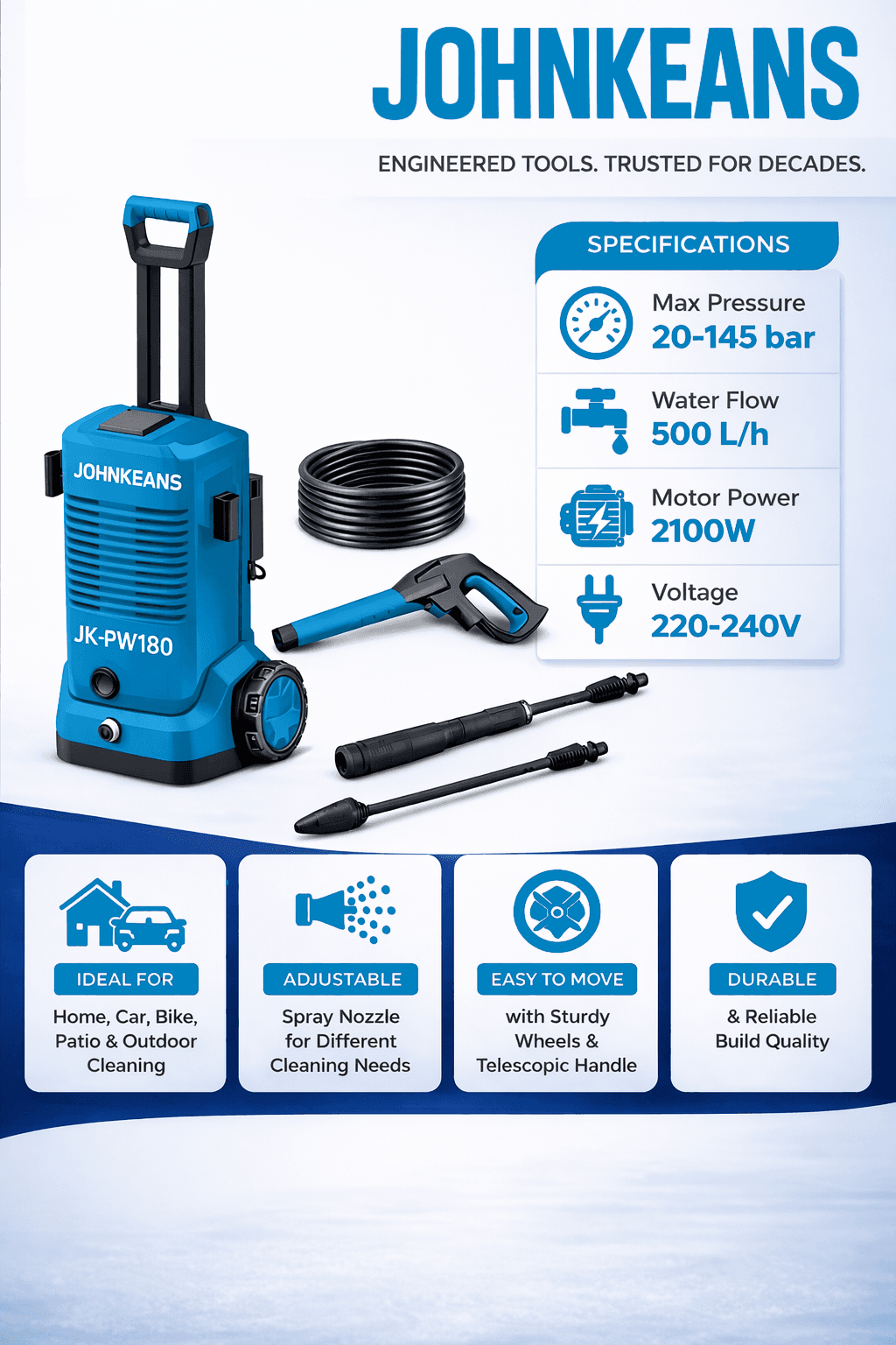 Johnkeans 180 Bar High Pressure Washer - Image 5