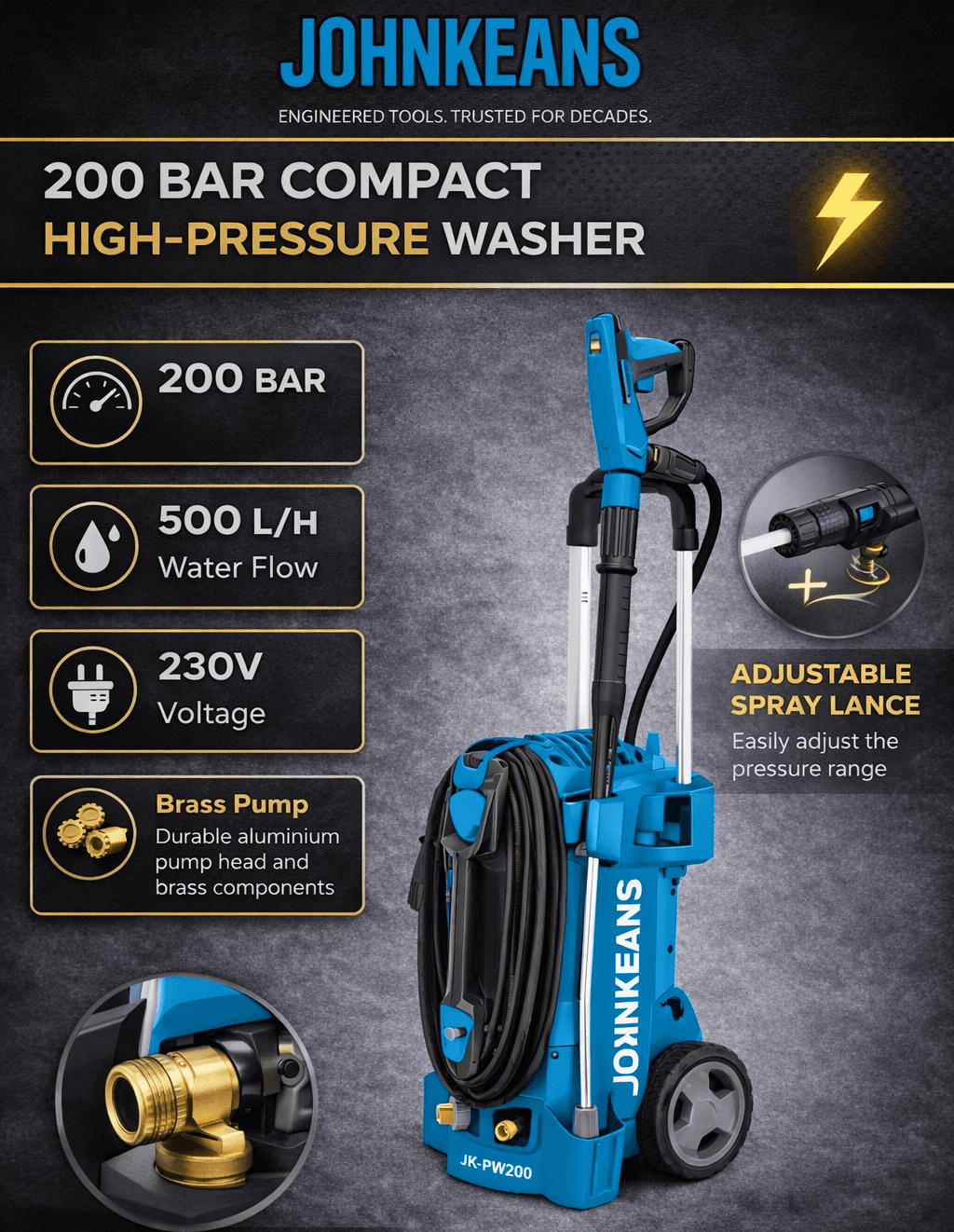 Johnkeans 200 Bar Industrial Pressure Washer - Image 2